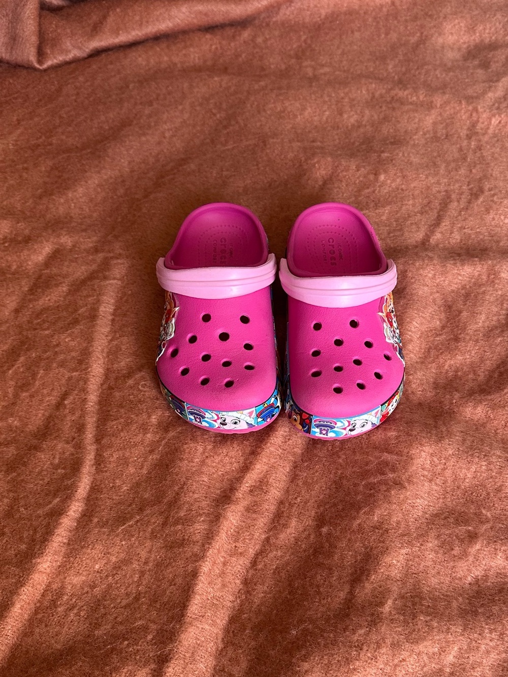 Kids Pink Crocs Clog Shoes with Paw Patrol Character Trim